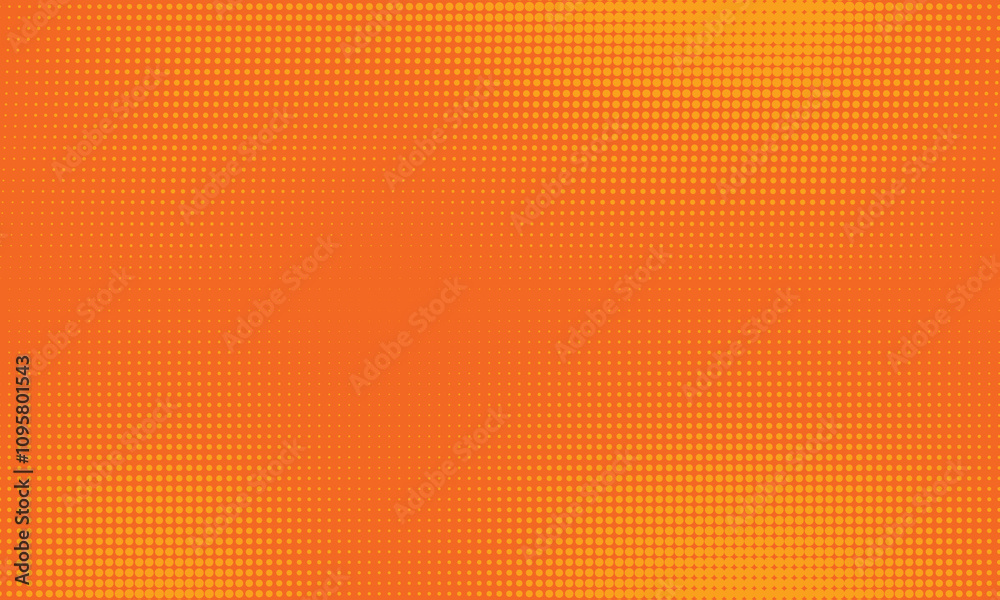 orange halftone pattern. Retro comic gradient background. Bright orange pixelated dotted texture overlay. Cartoon pop art faded gradient pattern