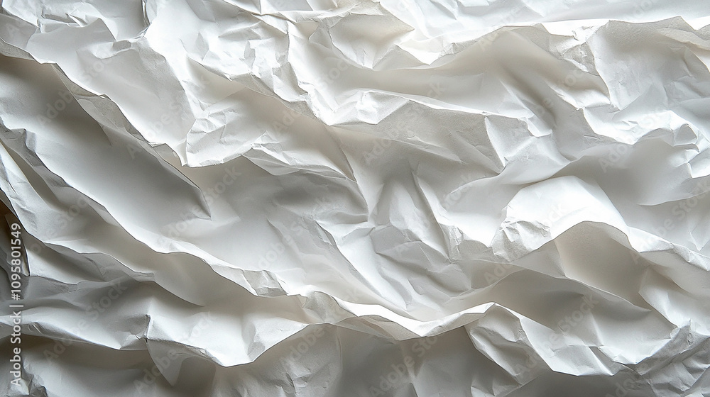 A long, crumpled sheet of white paper lies flat. A long, crumpled sheet of white paper lies flat.