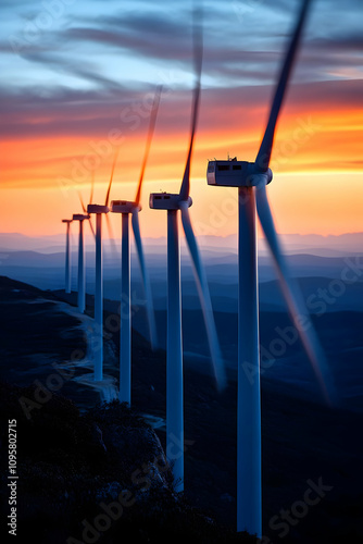 Sunset Wind Turbines Realis...