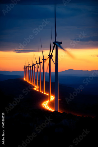 Sunset Wind Farm Landscape ...