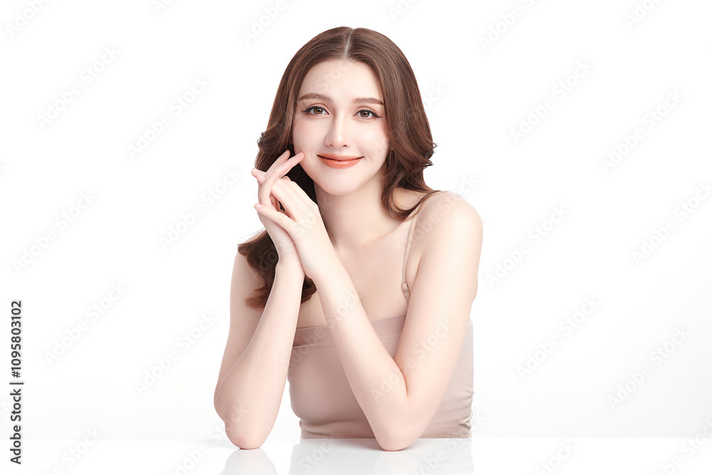 Beautiful young asian woman with clean fresh skin on white background, Face care, Facial treatment, Cosmetology, beauty and spa, Asian women portrait. Beautiful young asian woman with clean fresh skin on white background, Face care, Facial treatment, Cosmetology, beauty and spa, Asian women portrait.