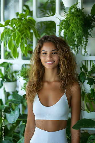 Smiling Woman in White Outf...