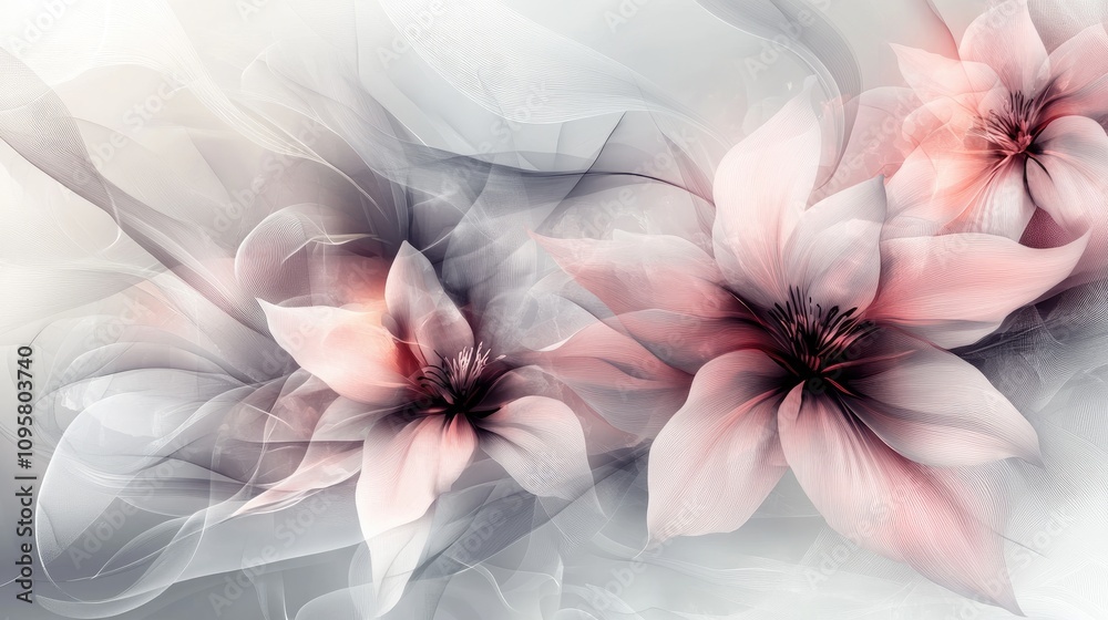 Soft background with transparent flowers, offering a delicate and captivating visual that feels enchanting Soft background with transparent flowers, offering a delicate and captivating visual that feels enchanting