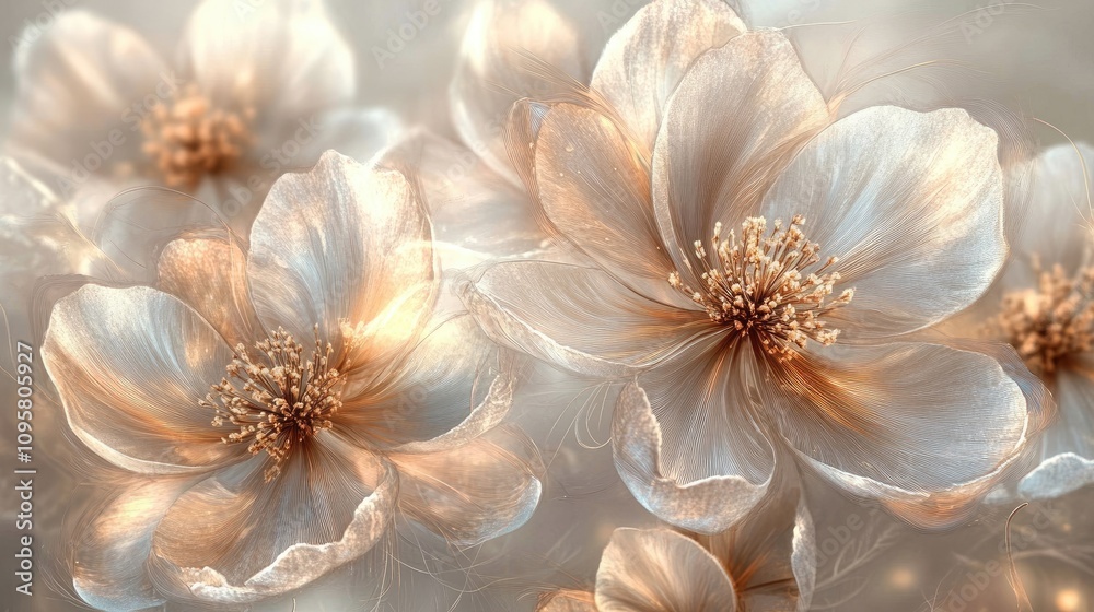 Transparent flowers on a soft, glowing background, offering a mesmerizing and ethereal visual Transparent flowers on a soft, glowing background, offering a mesmerizing and ethereal visual