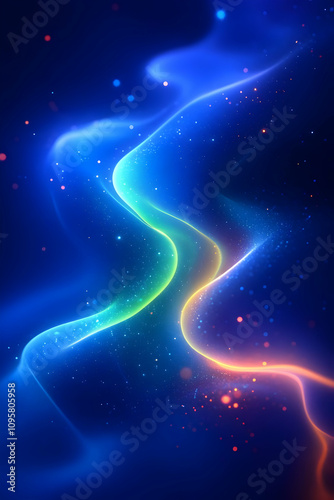 Abstract Blue Glow Wave Bac...