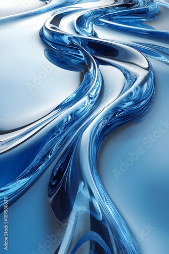 Abstract 3D Blue Liquid Swi...