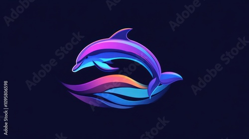 Ocean conservation logo, wave and dolphin, marine colors photo