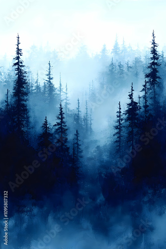 Misty Blue Forest Illustration