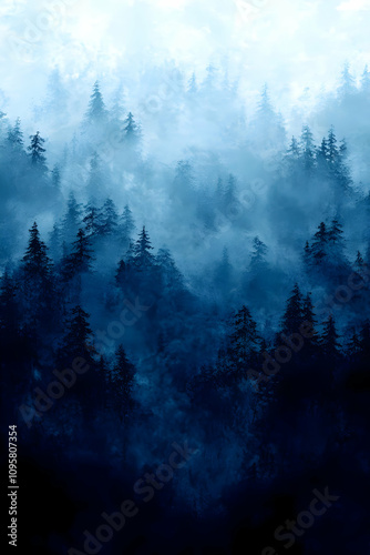 Misty Blue Forest Illustration