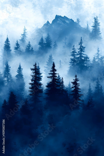 Misty Mountain Forest Illustration