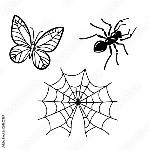 set of insects collections illustrations vector art isolated white background 