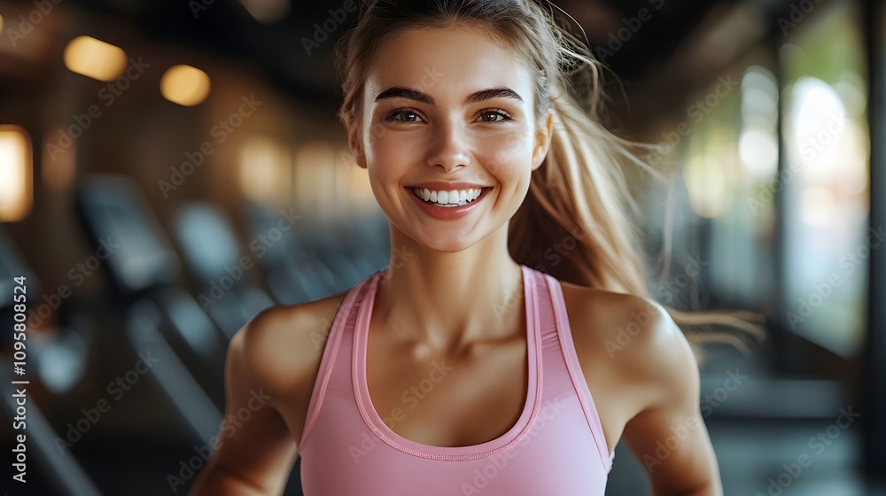 Smiling young Caucasian woman exercising in a gym. Smiling young Caucasian woman exercising in a gym.