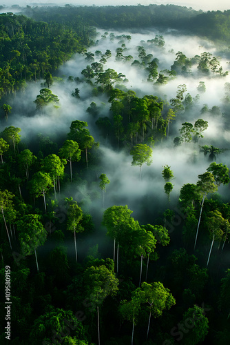 Misty Rainforest Aerial View