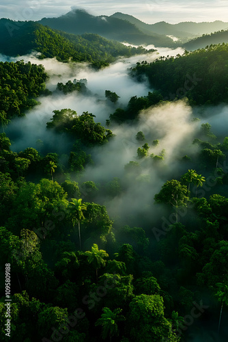 Misty Rainforest Aerial Vie...