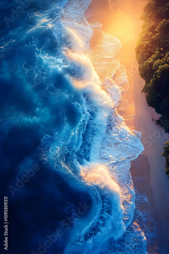 Ocean Wave Aerial Sunset Be...