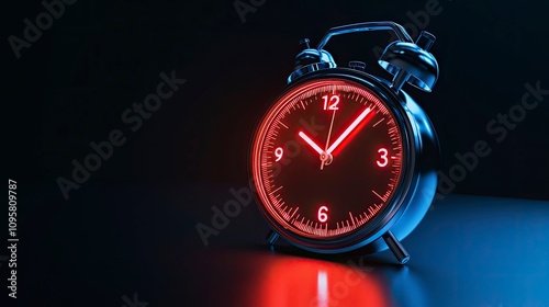 Glowing alarm clock with red lights in a dark setting