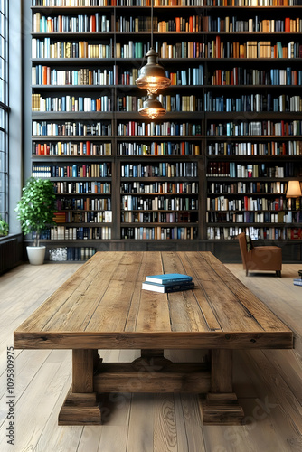 Wooden Table in Library Set...