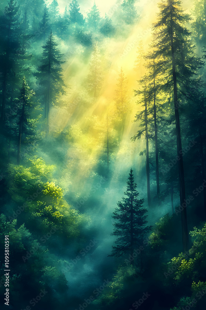Misty Forest Sunrise Illustration Misty Forest Sunrise Illustration