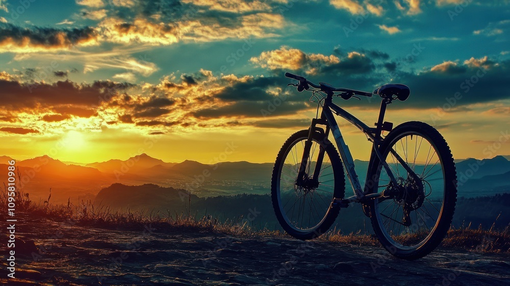 Fototapeta premium Sunset Mountain Bike Ride: Serene Landscape