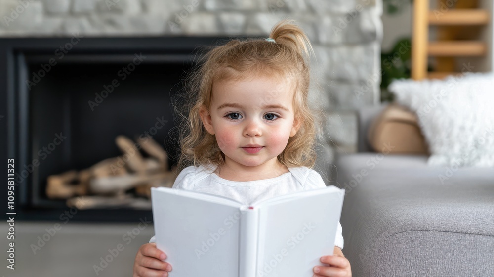 A young girl intently turns pages of a book, sitting in a cozy living room, capturing a moment of childhood curiosity and exploration. A young girl intently turns pages of a book, sitting in a cozy living room, capturing a moment of childhood curiosity and exploration.