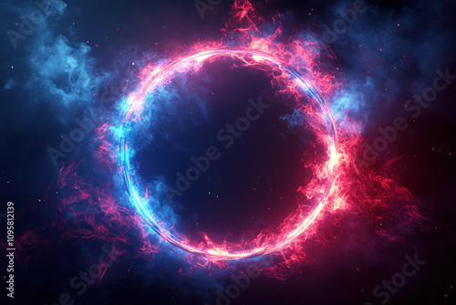 Ring of fire blazing against a dark blue backdrop.