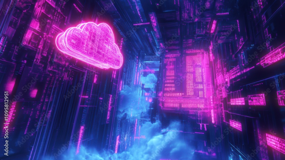 Fototapeta premium Neon Cloud Technology in Futuristic Environment