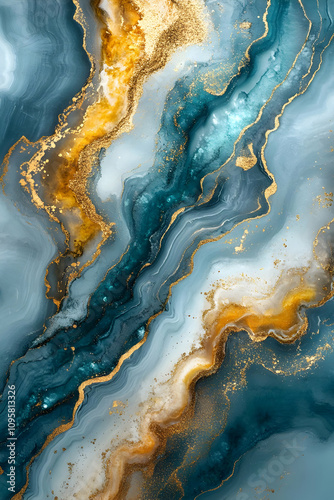 Abstract Gold & Teal Liquid...