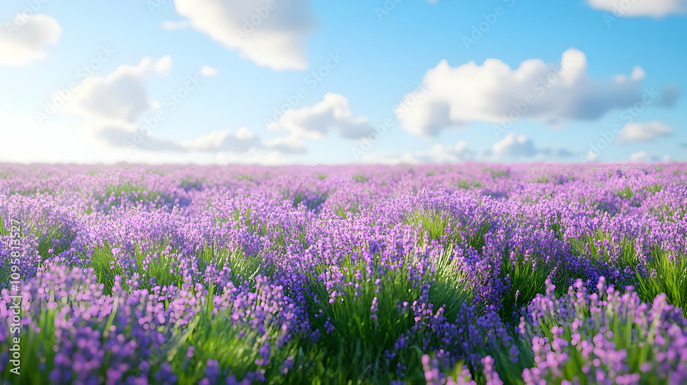 Naklejka premium Purple Flower Field with Cloudy Sky 3D Illustration