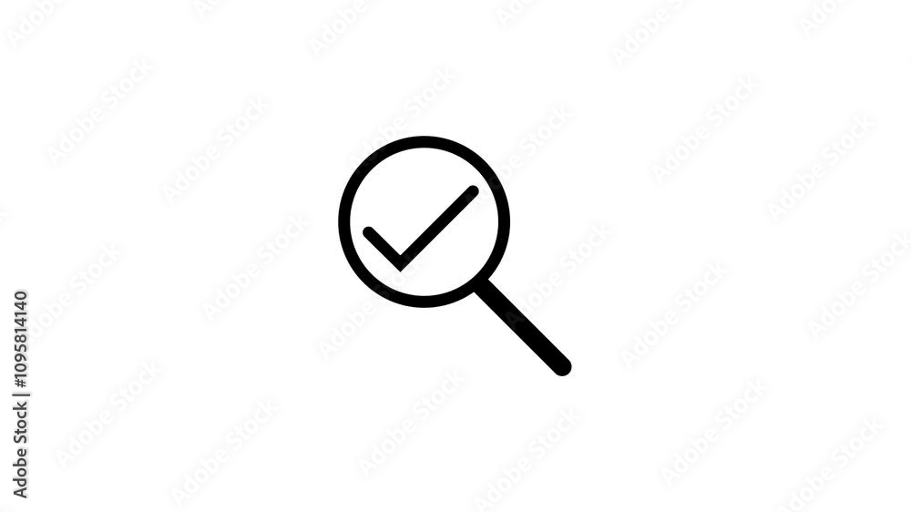Magnifying glass with check mark icon isolated on black background. Search, focus, zoom, business symbol. Magnifying glass with check mark icon isolated on black background. Search, focus, zoom, business symbol.