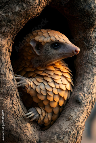 Scaly Pangolin in Tree Holl...