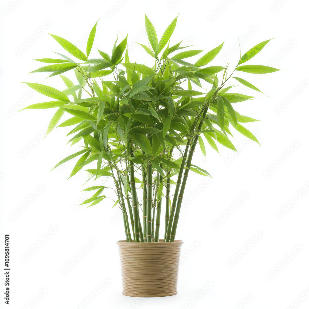 Obraz premium dense bamboo bush with vibrant green leaves in decorative pot, adding touch of nature to any space. This plant enhances ambiance with its lush foliage and elegant appearance