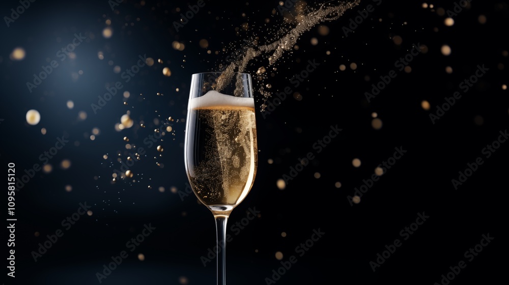a glass of sparkling wine with bubbles rising, space on the left side, Backlighting,generative ai illustration a glass of sparkling wine with bubbles rising, space on the left side, Backlighting,generative ai illustration