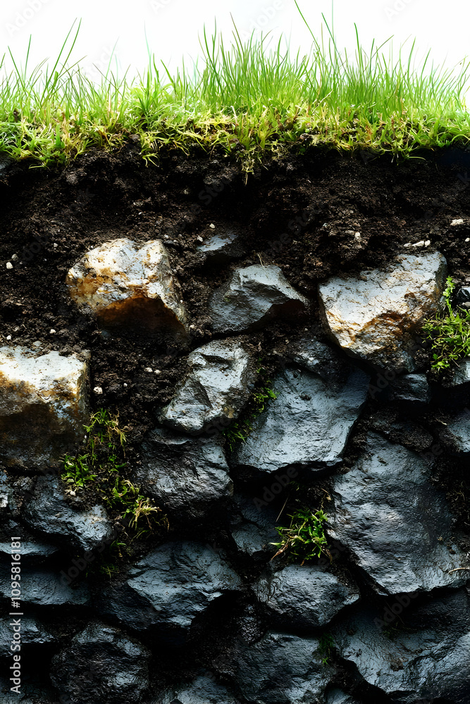 Stone Wall, Soil, and Grass: Nature Illustration Stone Wall, Soil, and Grass: Nature Illustration