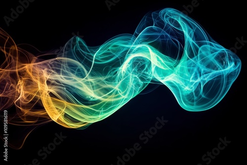 Abstract colorful smoke swirls on black background.