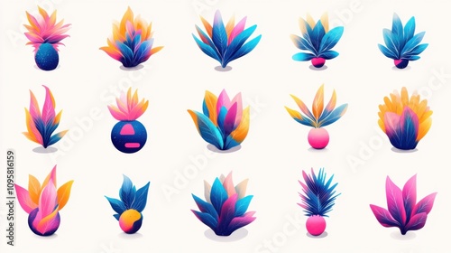 Vibrant Abstract Plant Illustrations Collection