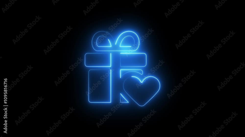Neon Valentine's Day Concept With Heart Shape In Box On Black Background. Neon Valentine's Day Concept With Heart Shape In Box On Black Background.