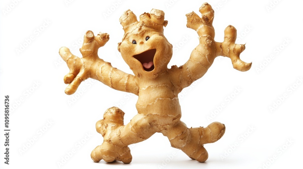 Fototapeta premium Playful Ginger Root Character with Cheerful Expression