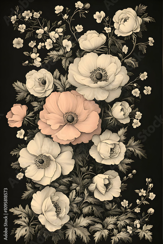Wallpaper Mural Floral Illustration Botanical Bouquet Drawing Torontodigital.ca