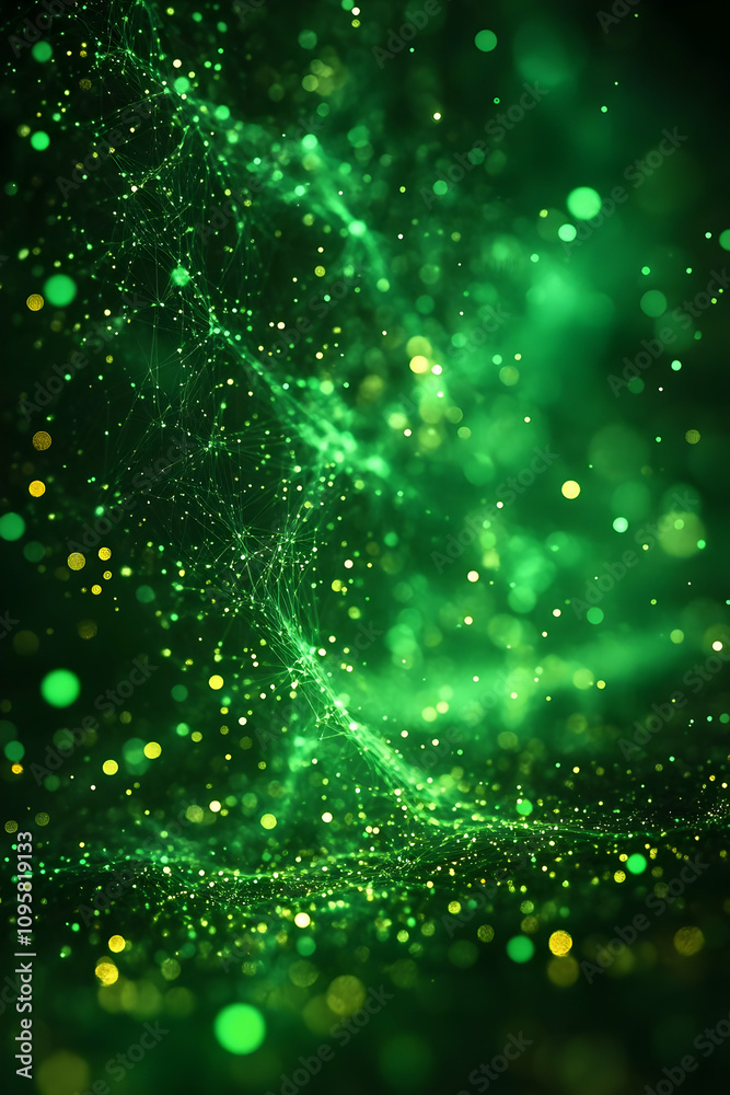 Green Abstract Background, Glowing Particles Green Abstract Background, Glowing Particles