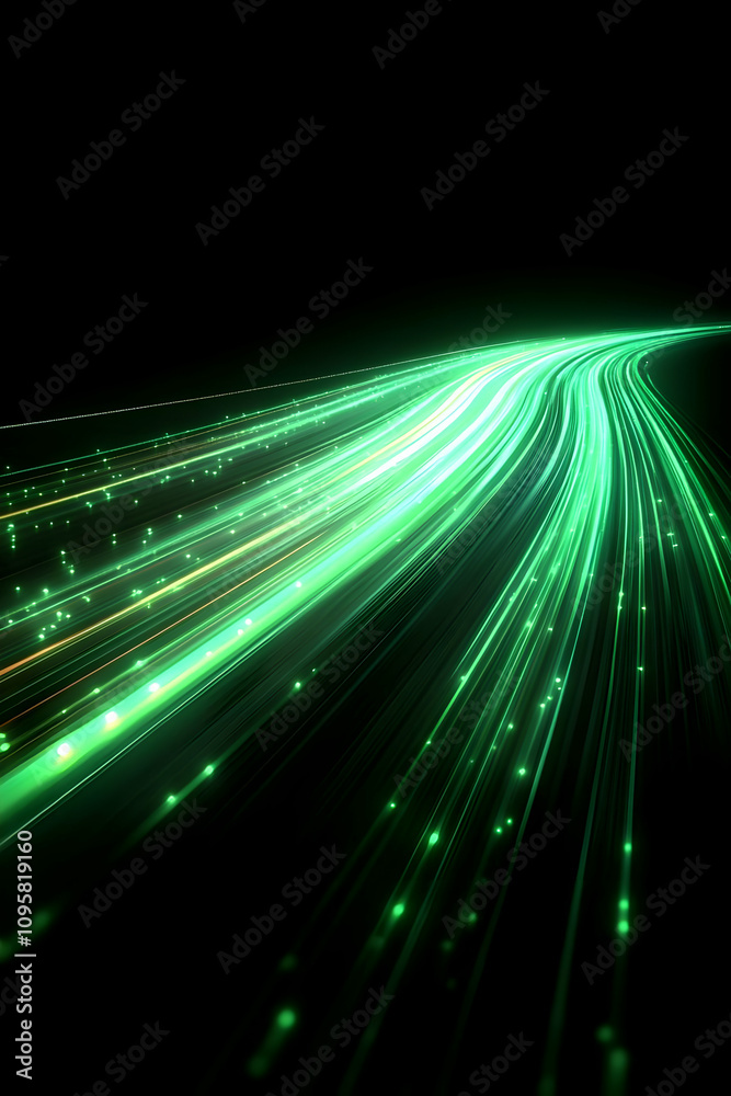 Fototapeta premium Green Light Trails Abstract 3D Background