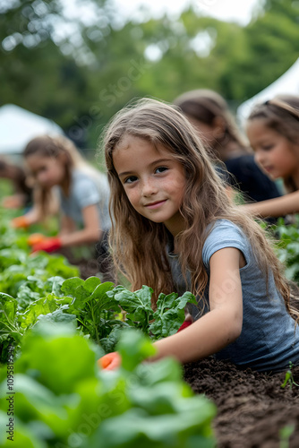 Girl Harvesting Vegetables ...