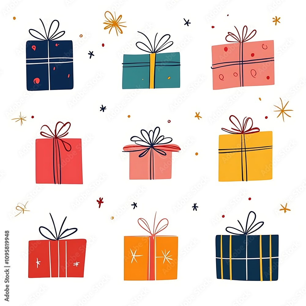 A collection of colorful gift boxes with ribbons, symbolizing celebration and giving. A collection of colorful gift boxes with ribbons, symbolizing celebration and giving.