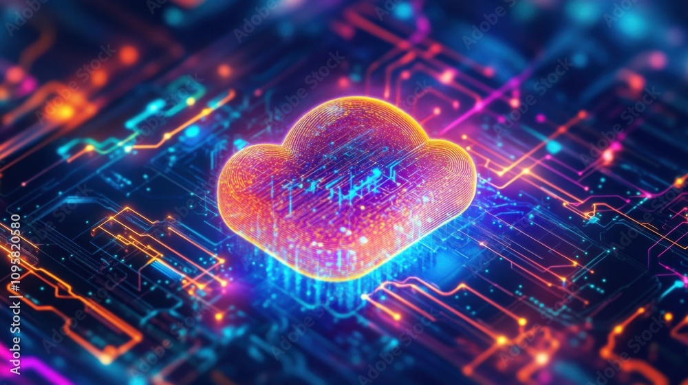 Vibrant Cloud Technology with Circuit Background Vibrant Cloud Technology with Circuit Background