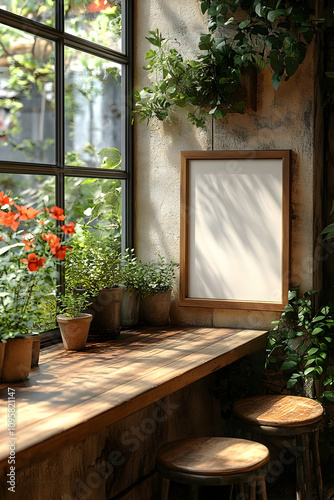 Sunlit Wooden Windowsill Mo...