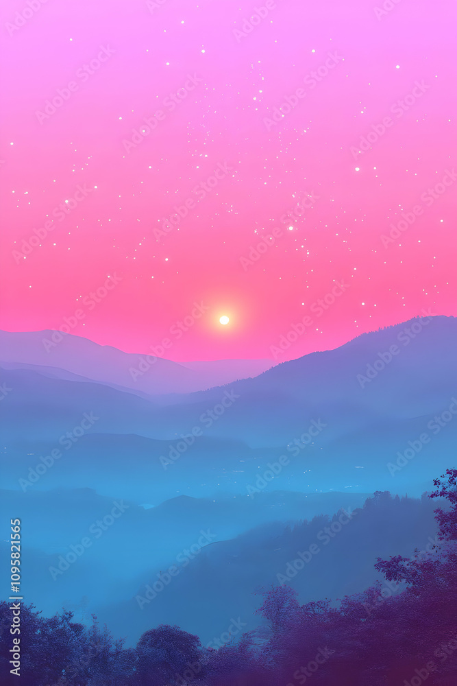 Dreamy Sunset Landscape Illustration Dreamy Sunset Landscape Illustration