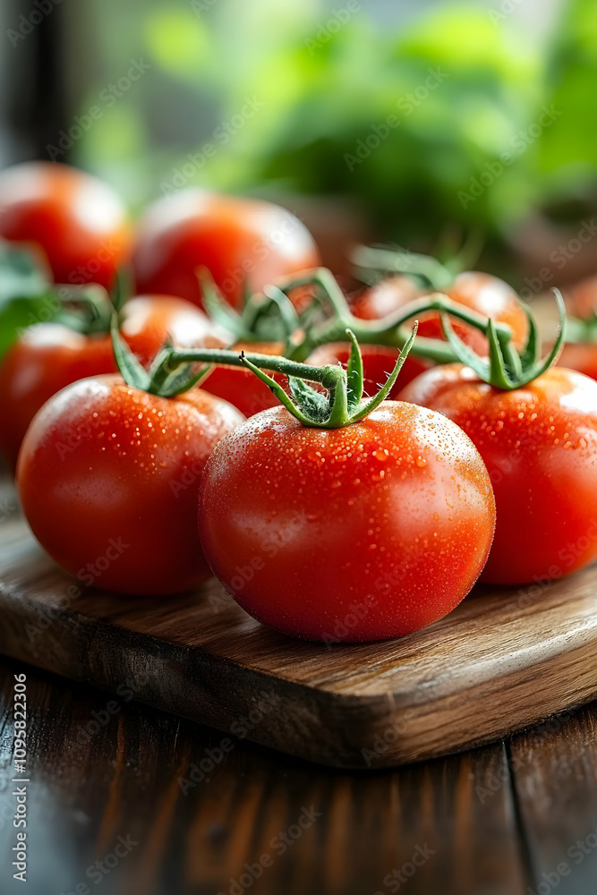 Juicy Red Tomatoes on Wooden Board Photo Juicy Red Tomatoes on Wooden Board Photo