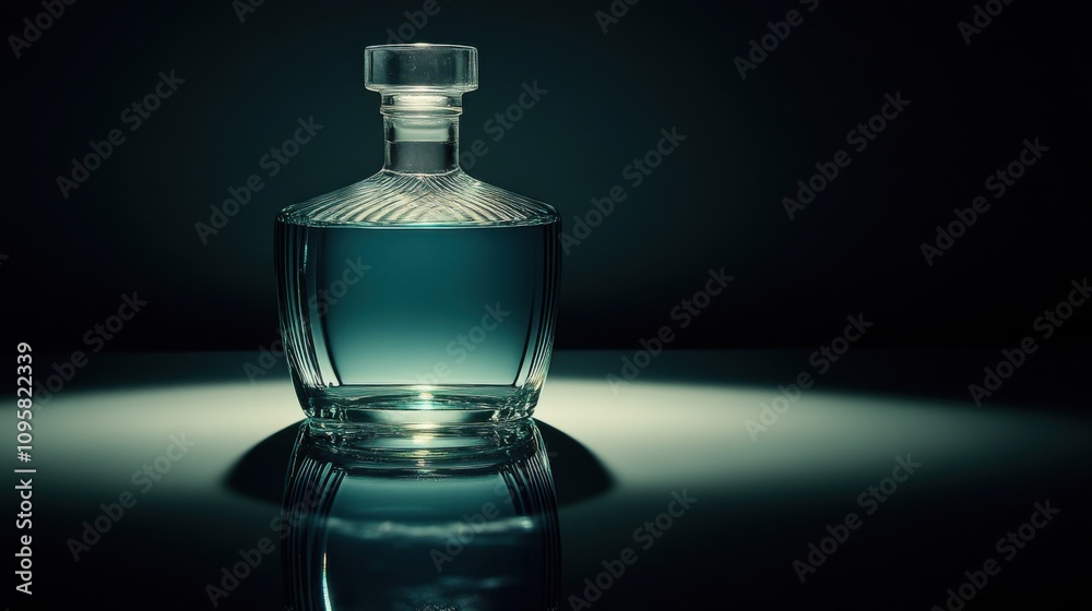 Elegant glass decanter with a modern design, showcasing a tranquil blue liquid against a dramatic dark background, emphasizing sophistication and style in home decor. Elegant glass decanter with a modern design, showcasing a tranquil blue liquid against a dramatic dark background, emphasizing sophistication and style in home decor.