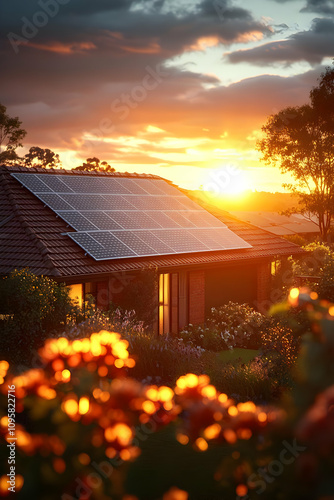Sunset Solar Home Illustration