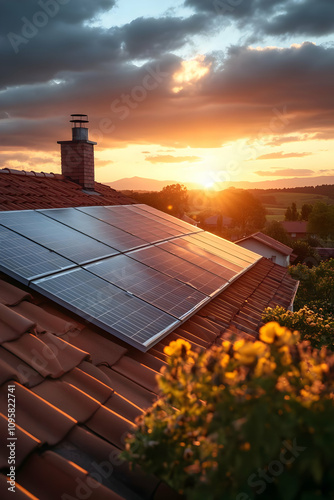 Sunset Solar Panels on a Ti...