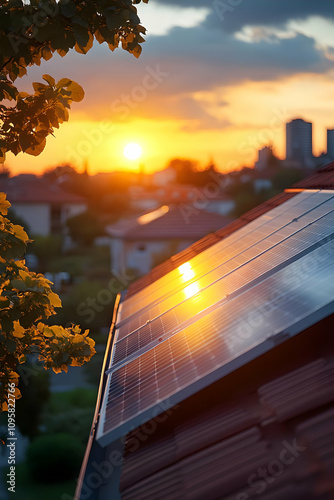 Sunset Solar Panels on Roof...